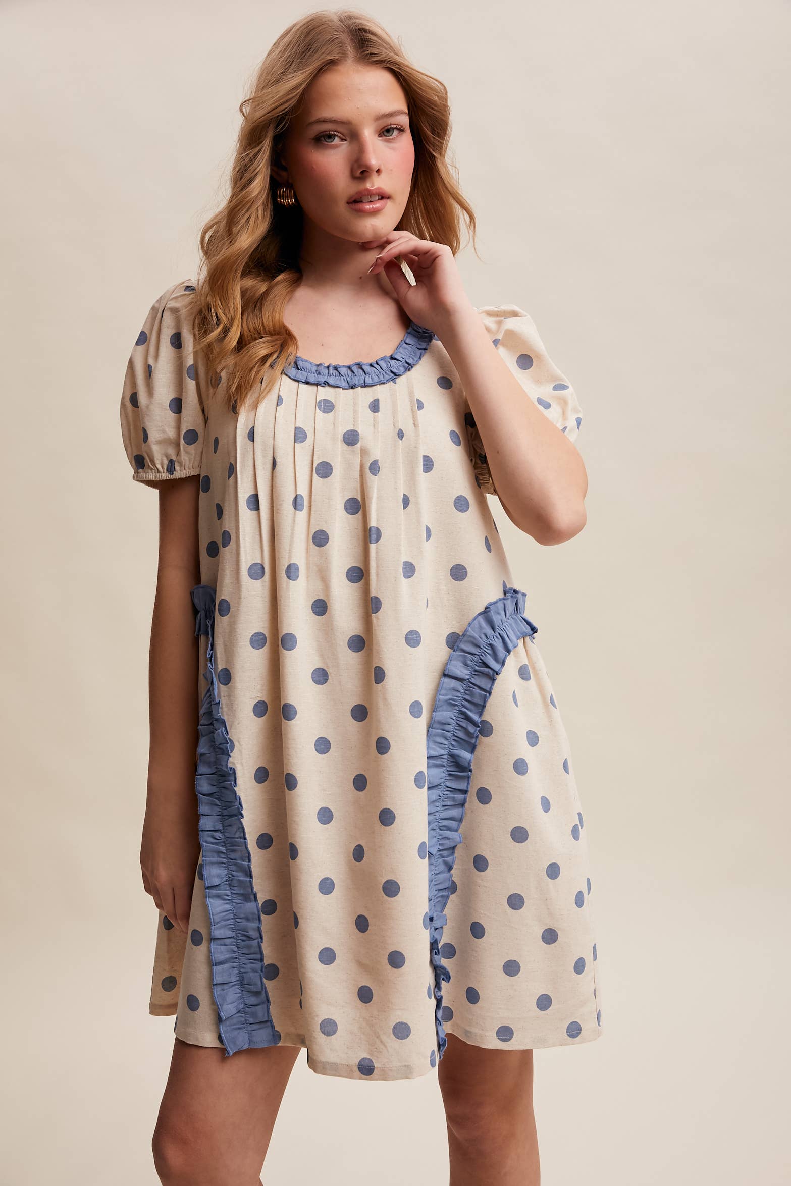 Polka Dot Ruffle Mini Dress LD1608