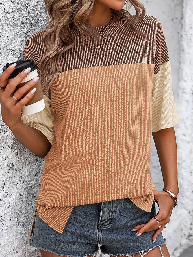 Summer Colorblock Splicing Ribbed Knitting Top MD119