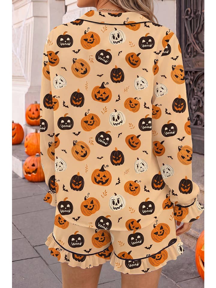 Pumpkin Face Print 2pcs Halloween Shorts Set | S-Xl