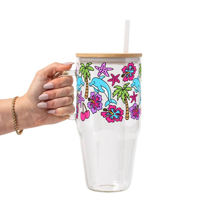 Dolphin Dreams Glass Cup, Mug & Tumbler with Lid and Straw