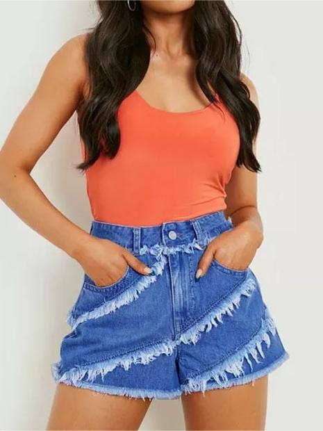 High-Waisted Stretch Straight-Leg Denim Shorts