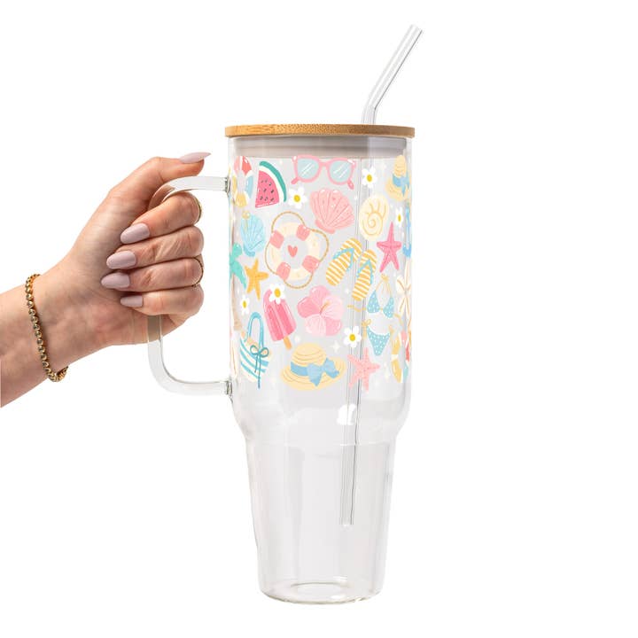 Beach Day Glass Cup, Mug & Tumbler with Lid and Straw