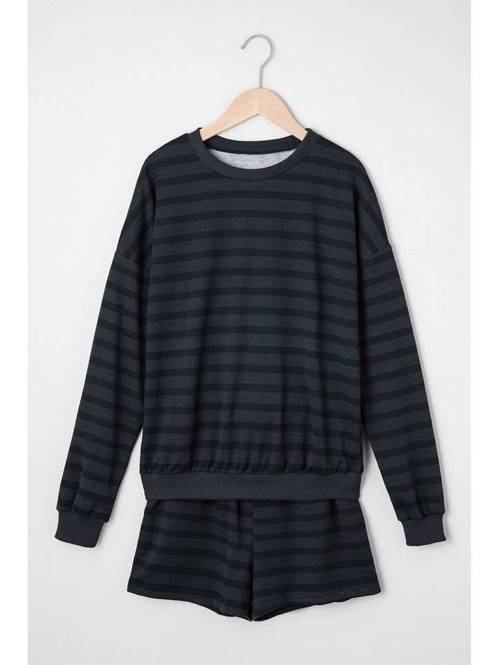 PRETTY BASH Stripe Long Sleeve Top & Shorts Set