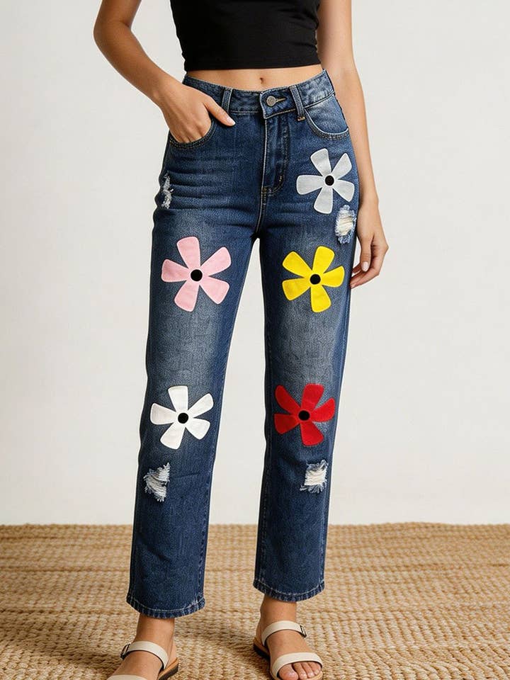 Floral Distressed Casual Pants