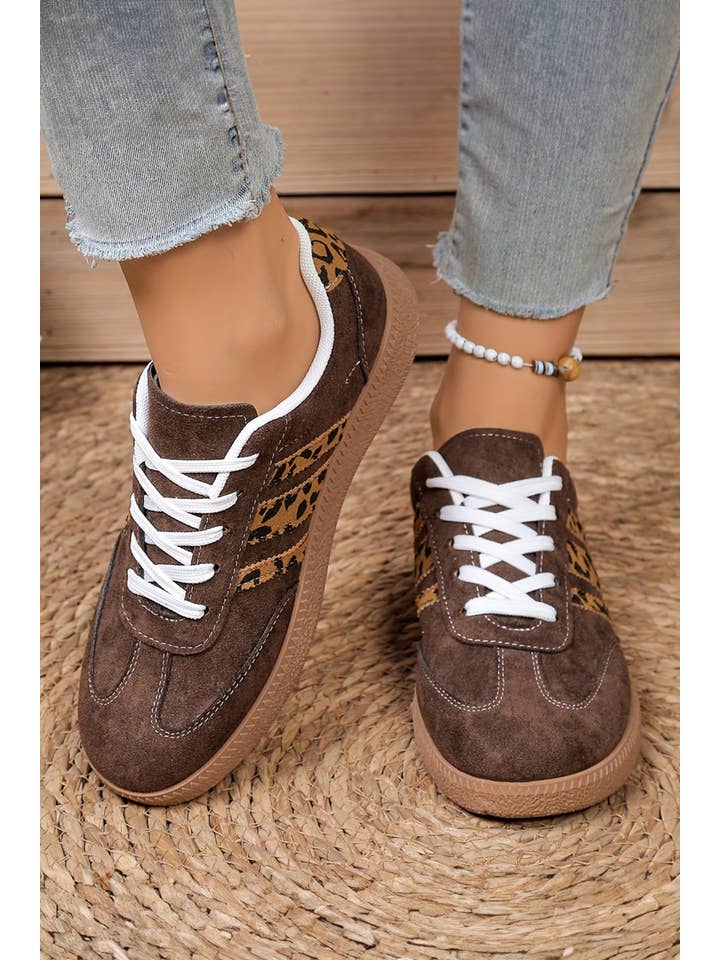 Ldc Lace-Up Leopard Patchwork Detail Faux Suede Shoes