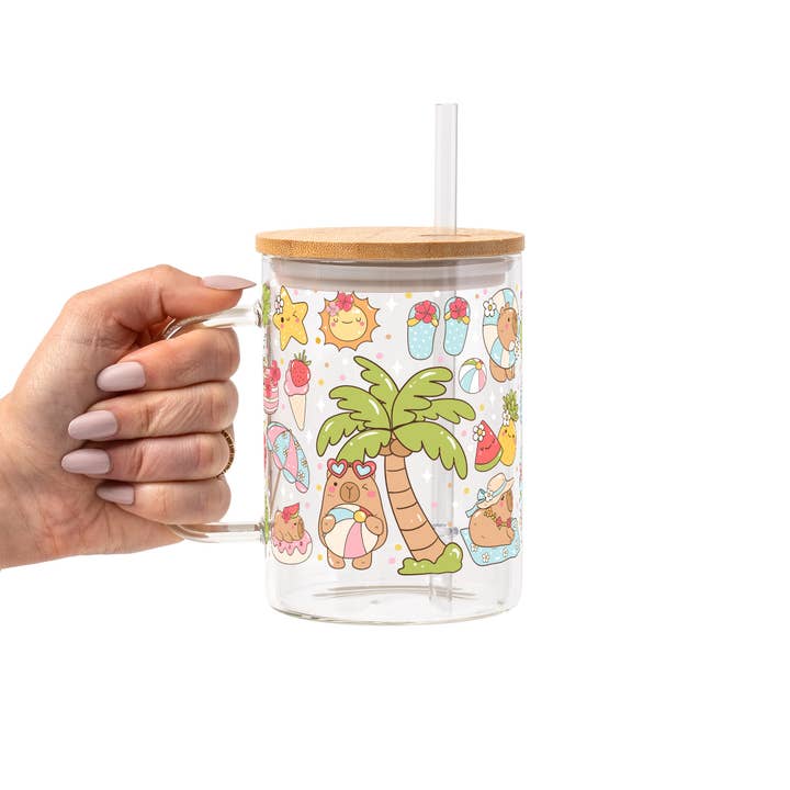 Capybara Beach Glass Cup, Mug & Tumbler with Lid and Straw