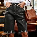 Women Ripped Denim Frayed Tassel Knee Length Shorts