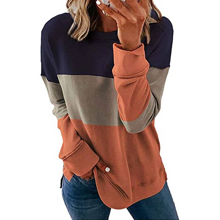 Color Block Print Long Sleeves Top KX088