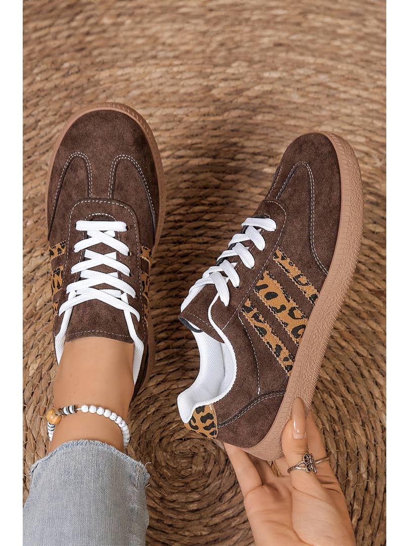 Ldc Lace-Up Leopard Patchwork Detail Faux Suede Shoes