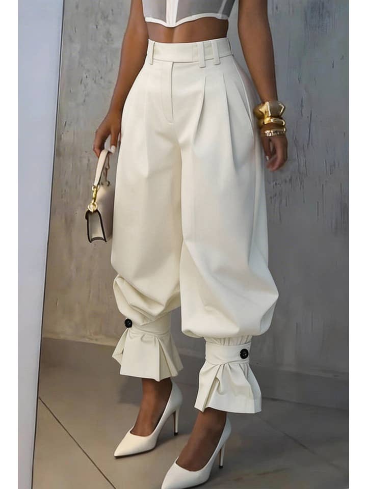 Elegant Suit Pants Ruffle Cuff Trousers