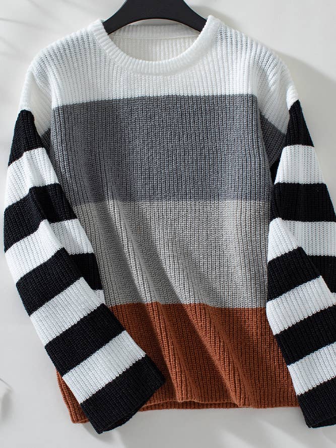 Fall/Winter Colorblock Striped Pullover Knit Sweater MMY202