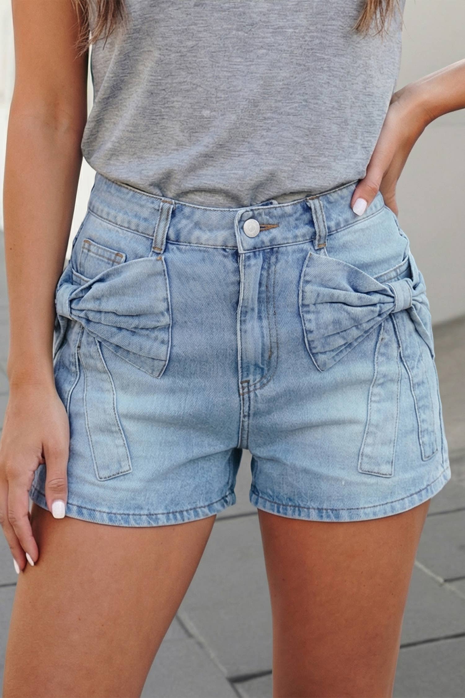 Bow Detail Pockets Denim Shorts | 4-16