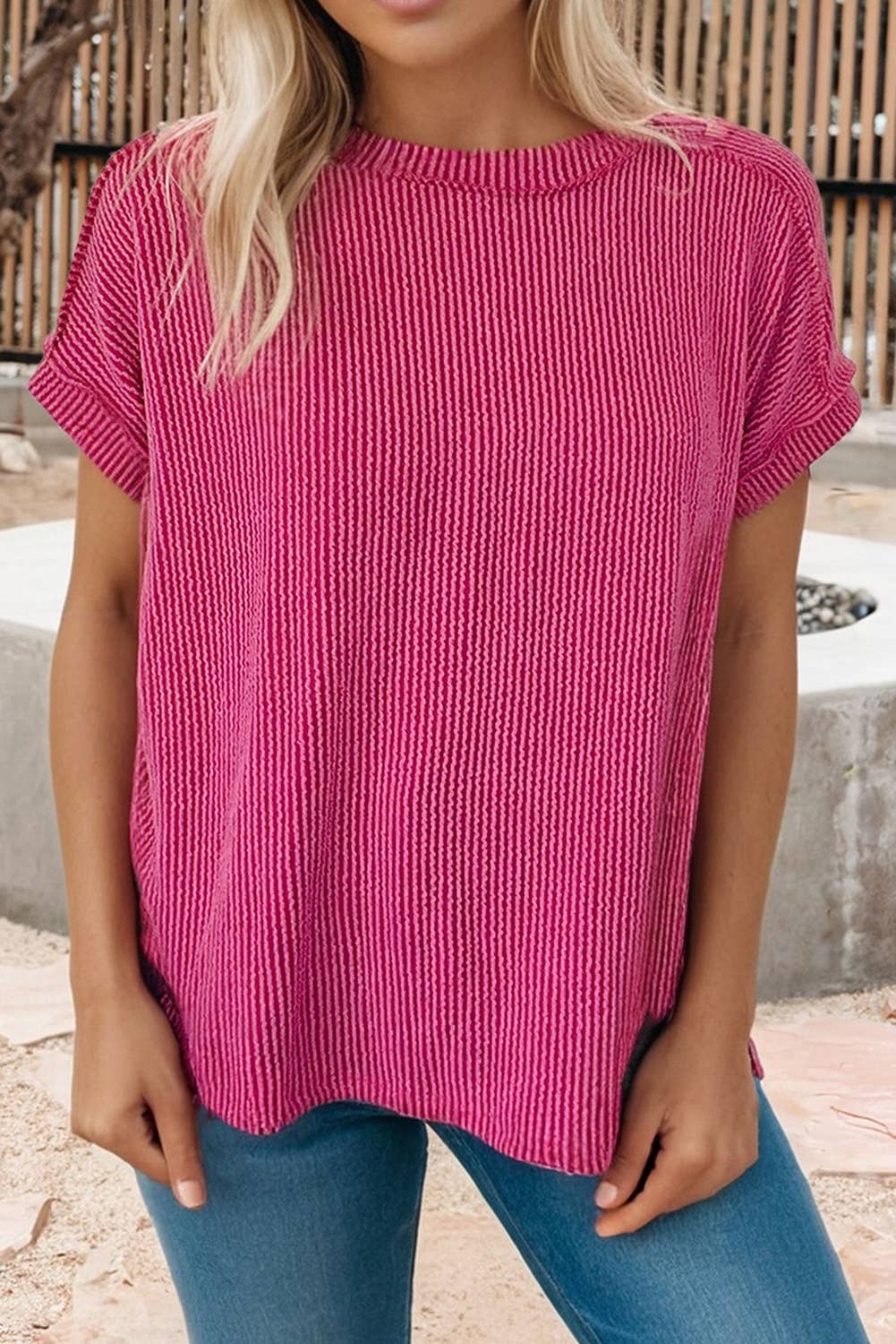 66Spring 2026 Textured Knit Exposed Stitching T-Shirt (S-Xl)