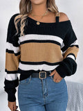 Metal Buckle Color Block Knitting Sweater BJS163