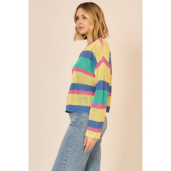 Open Knit Multi Color Pullover Sweater