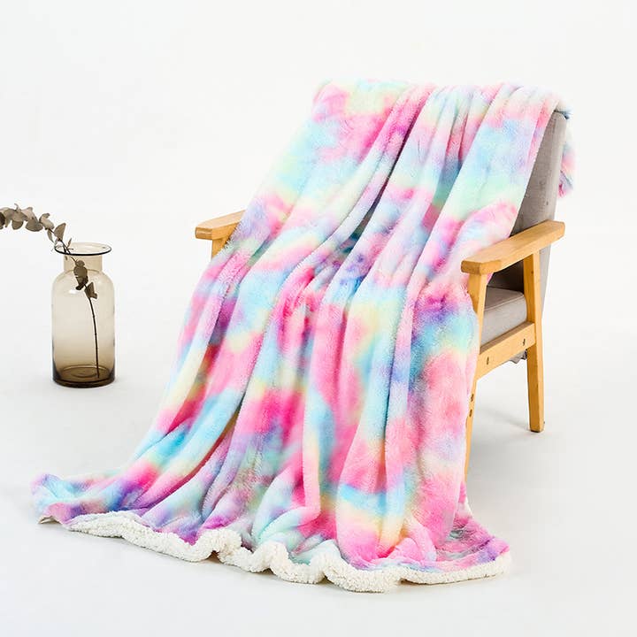 Tie Dye Fluffy Faux Fur Shaggy Soft Sofa Throw Blanket