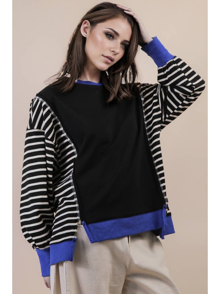 NT12221-Oversized Striped Casual Knit Top