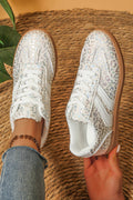 Ldc Leather Detail Shimmer Leopard Printed Lace-Up Sneakers