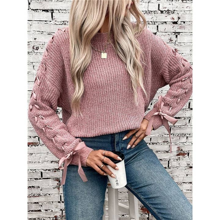 Bow Tie Knit Sweater Womens Pullover